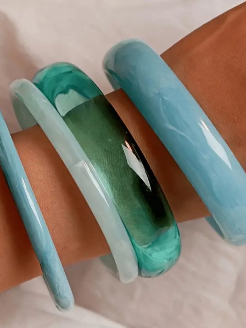 Aqua & Teal Resin Bangle Set